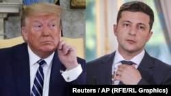 АҚШ президенті Дональд Трамп (сол жақта) пен Украина президенті Владимир Зеленскийдің суреттерінен коллаж.