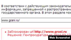 Grani.ru сайты бұғауланғаны жайлы мәлімет.
