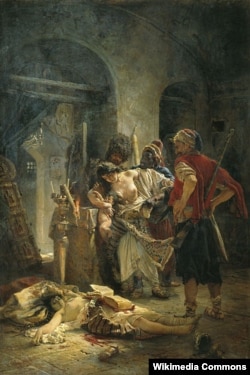 Rus rəssamı Konstantin Makovskinin "Bolqarıstanın şəhid qızları" rəsmi, 1877 Şəkildə türk əsgərlərinin bolqar qızlarını zorlaması təsvi edilir.