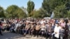 Kazakhstan, Shamalgan. Residents gathered near the Shamalgan Mayor office to discuss the bridge issue. Almaty region. 17Sep2019